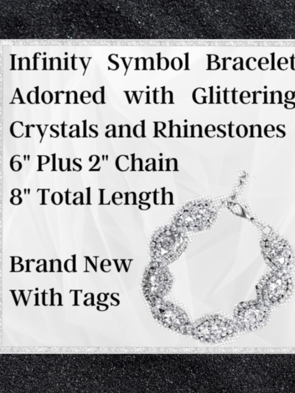 Elegant Infinity Bracelet with Sparkling Crystals and Rhinestones-Adjustable-NWT